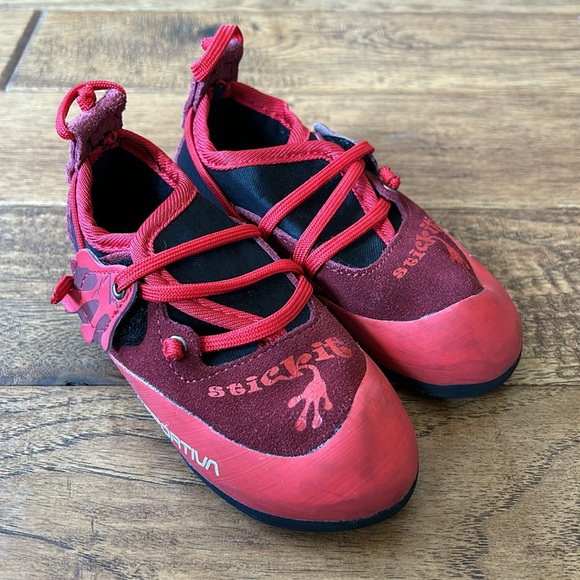 La Sportiva Kids Stickit Rock Climbing Shoes Chili Poppy Red Toddler Size 8-9 - Picture 2 of 10